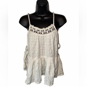 NWT Aerie White Flowy Tank Top Crocheted Lace Detail